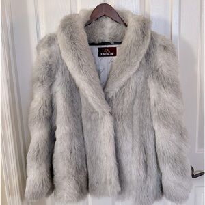 Vintage Grey Faux Fur Coat w/ Pockets